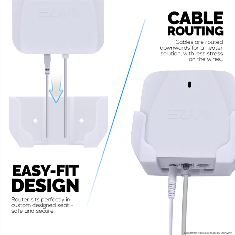Screwless Wall Mount Para sa Wyze WiFi 6 AX3000 Mesh Router, Malakas na VHB Adhesive, Madaling I-install, Bawasan ang Interference at Palakihin ang Saklaw, Dumikit at Screw-in Mounting