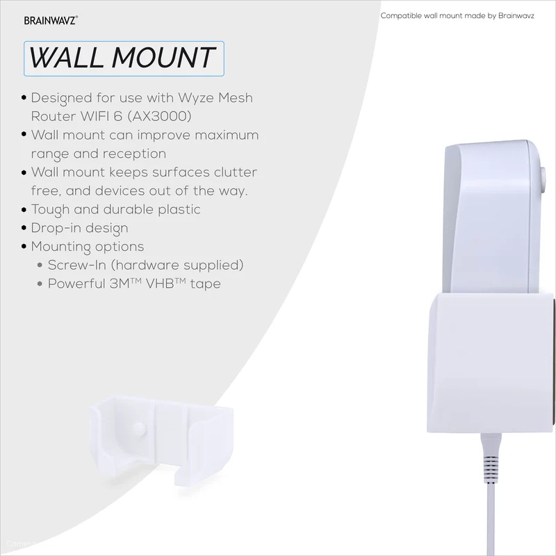 Screwless Wall Mount Para sa Wyze WiFi 6 AX3000 Mesh Router, Malakas na VHB Adhesive, Madaling I-install, Bawasan ang Interference at Palakihin ang Saklaw, Dumikit at Screw-in Mounting