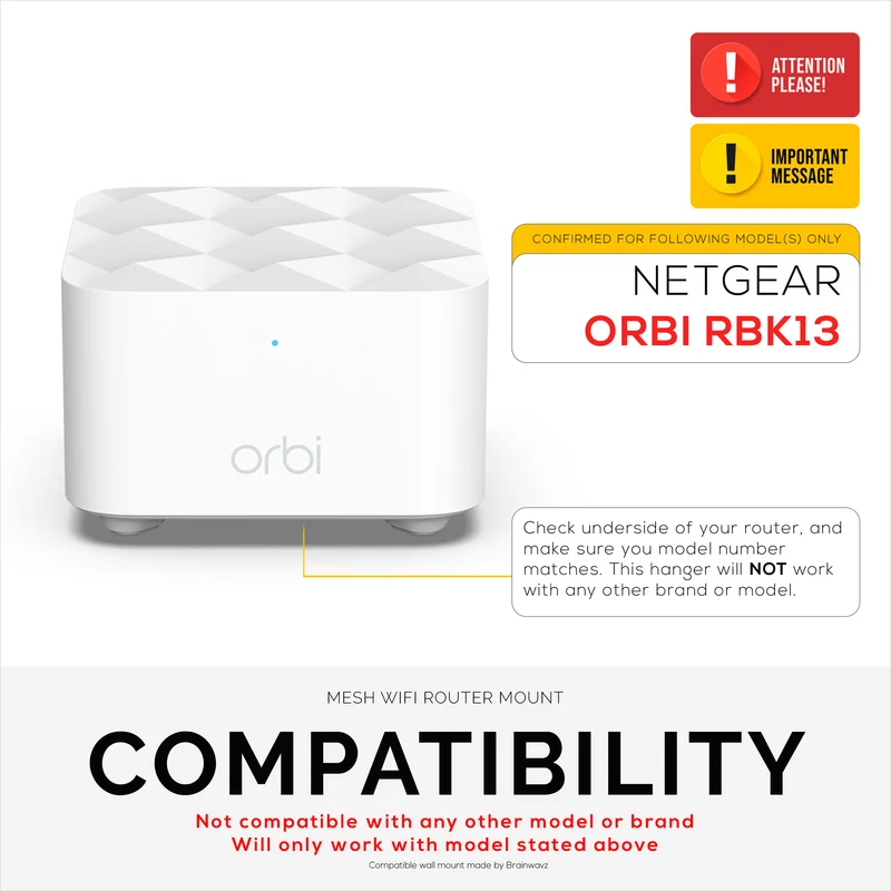Adhesive Wall Mount Para sa Netgear Orbi RBK13 Router, Malakas na VHB Adhesive, Madaling I-install, Bawasan ang Interference at Palakihin ang Saklaw, Dumikit at Screw-in Mounting