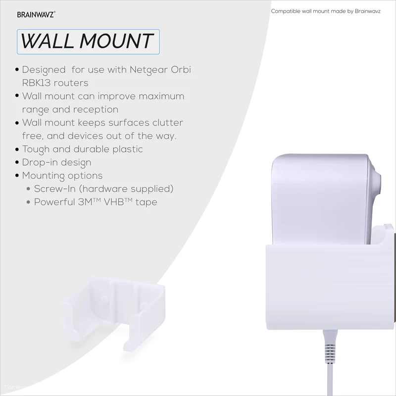 Adhesive Wall Mount Para sa Netgear Orbi RBK13 Router, Malakas na VHB Adhesive, Madaling I-install, Bawasan ang Interference at Palakihin ang Saklaw, Dumikit at Screw-in Mounting