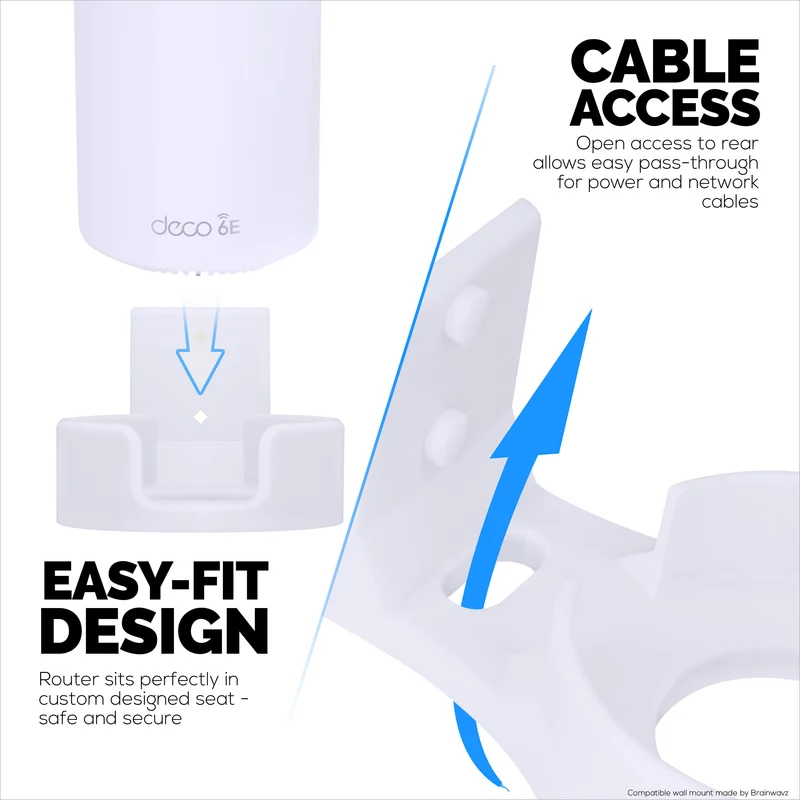 Screwless Wall Mount para sa TP-Link Deco X68, XE70, XE75, XE75 PRO, AXE5300 & AXE5400, Madaling I-install, Walang Gugulo, Bawasan ang Interference at Palakihin ang Saklaw, Dumikit Sa Adhesive Bracket, Puti Ni Brainwavz