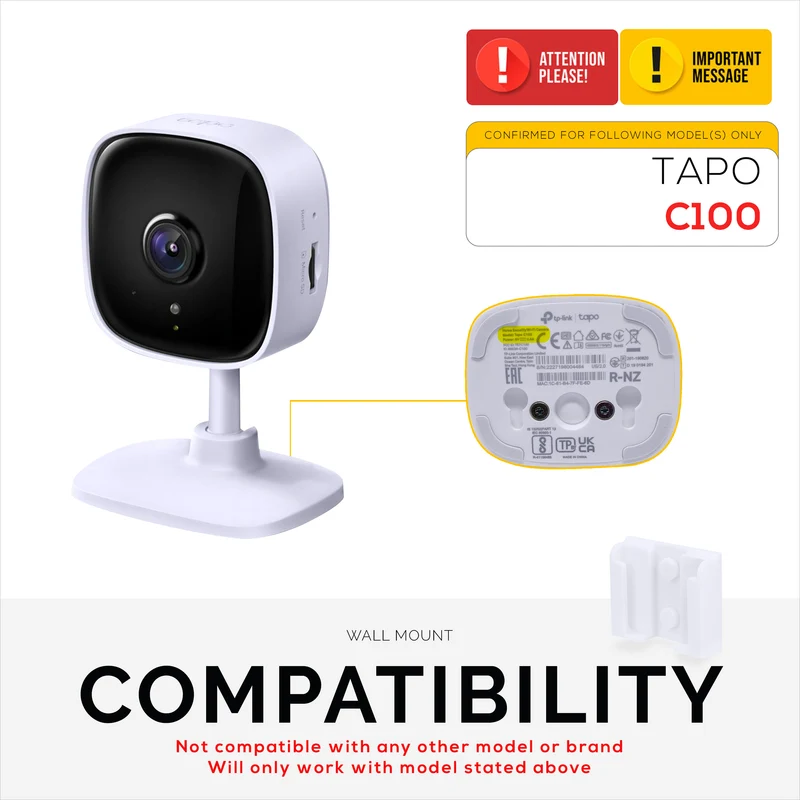 Supporto da parete adesivo in confezione da 2 per telecamera Tapo C100 TP-Link, supporto facile da installare, nessun disordine, riduce i punti ciechi e visualizzazione migliorata, installazione adesiva e avvitabile