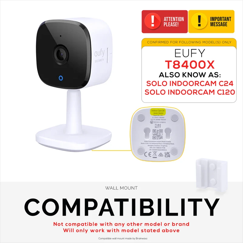 Confezione da 2 supporti adesivi da parete per telecamera di sicurezza Eufy Solo C24 / C120 (T8400X), da attaccare e avvitare