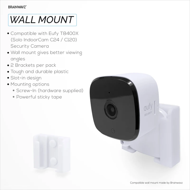 Confezione da 2 supporti adesivi da parete per telecamera di sicurezza Eufy Solo C24 / C120 (T8400X), da attaccare e avvitare