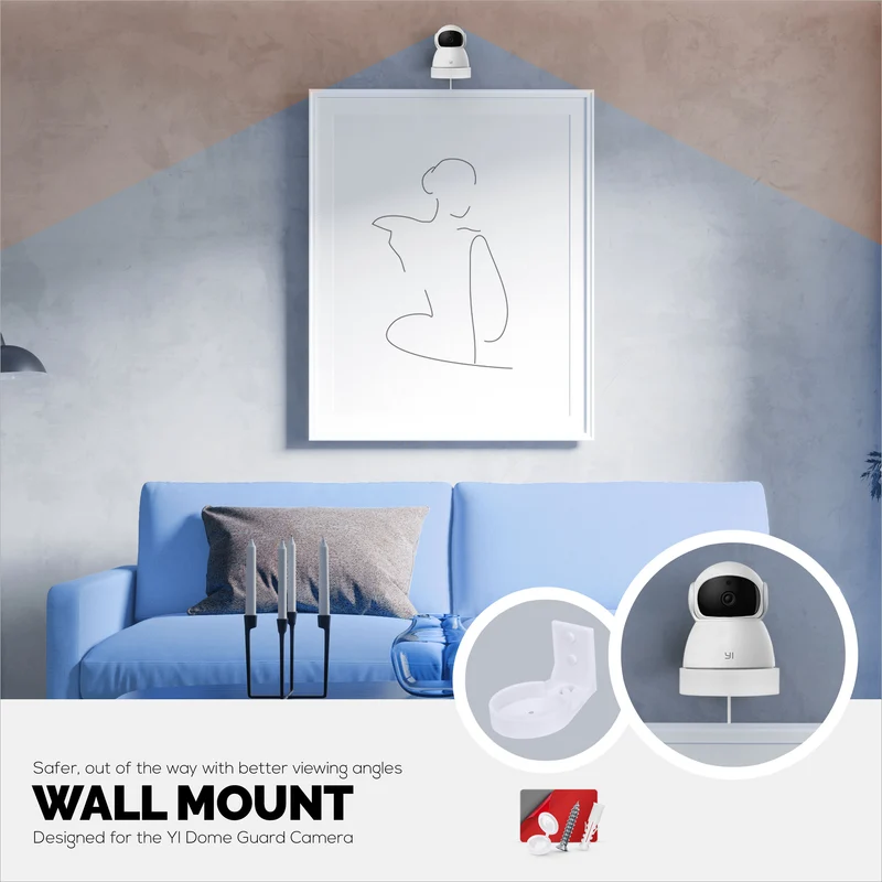 Wall Mount Para sa YI Dome Guard Pet at Baby Indoor Camera, Madaling I-install ang Adhesive Holder Bracket, Bawasan ang Blind Spots at Clutter