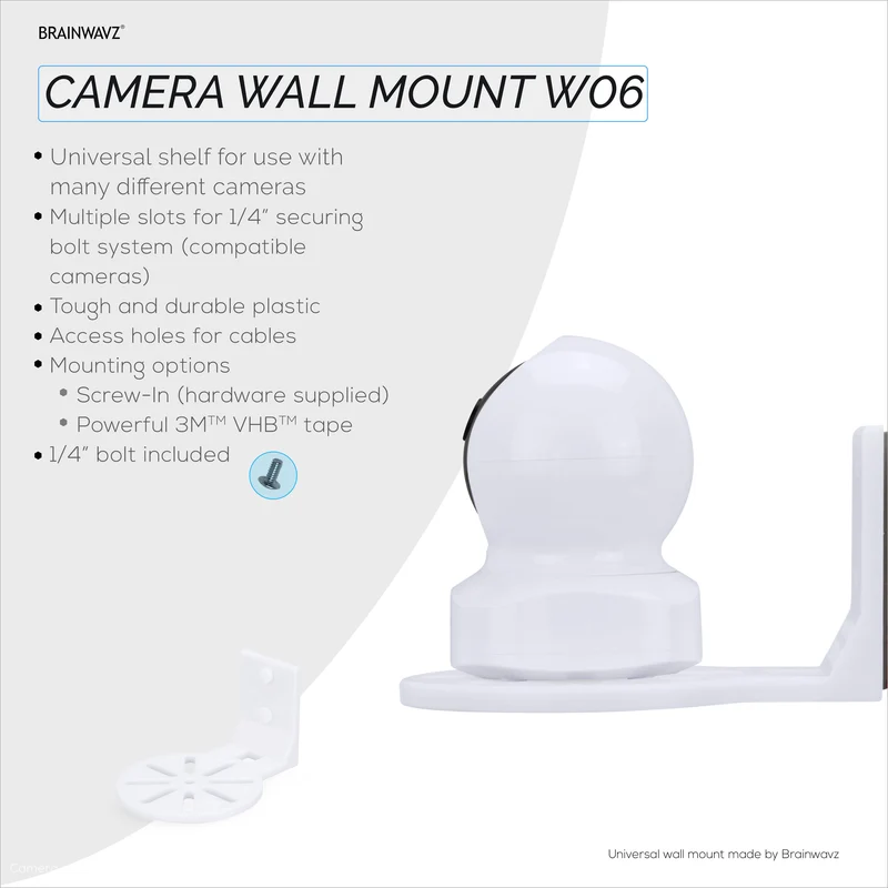 Supporto adesivo da parete per baby monitor e telecamere di sicurezza, compatibile con Eufy, Wyze, Nanit, Infant Optics, Blink, TP Link, Kasa, Ring e altri marchi. Staffa di sicurezza facile da installare (W06)
