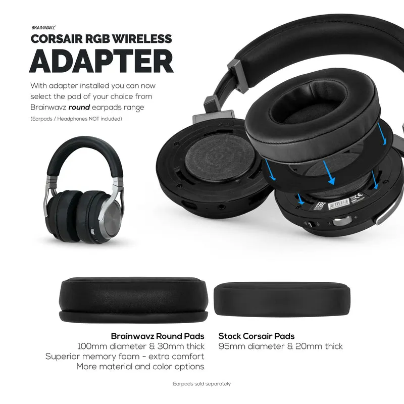 Anello adattatore per cuscinetti auricolari per cuffie da gioco wireless Corsair Virtuoso RGB - da utilizzare con cuscinetti auricolari rotondi di ricambio Brainwavz da 100 mm
