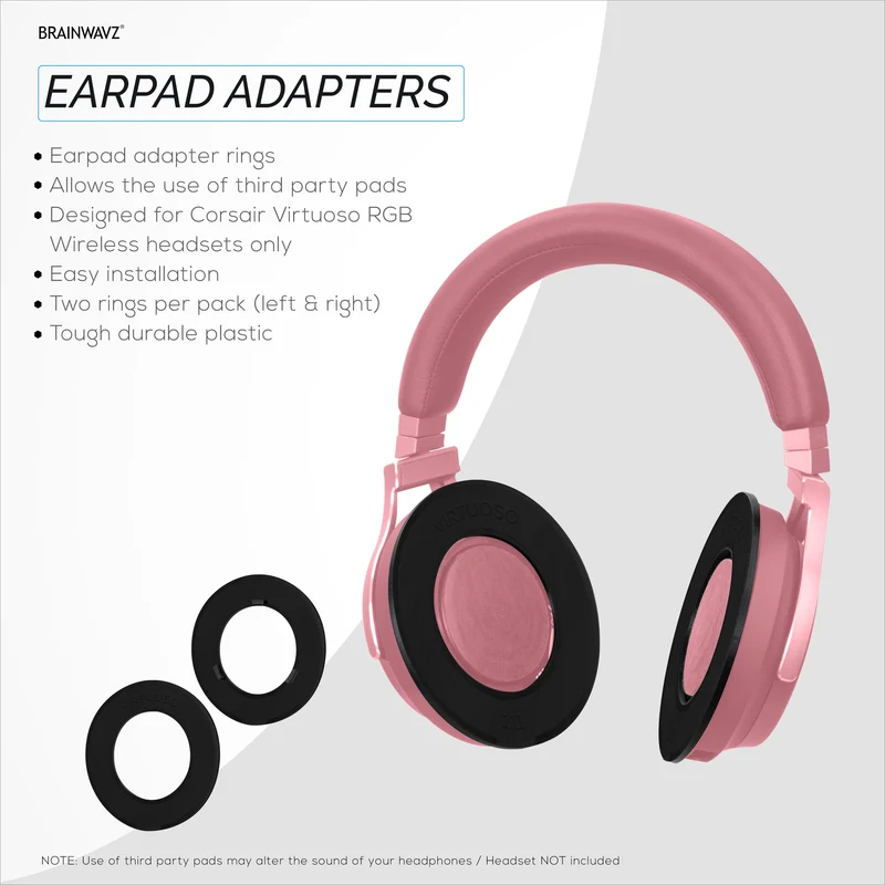 Anello adattatore per cuscinetti auricolari per cuffie da gioco wireless Corsair Virtuoso RGB - da utilizzare con cuscinetti auricolari rotondi di ricambio Brainwavz da 100 mm