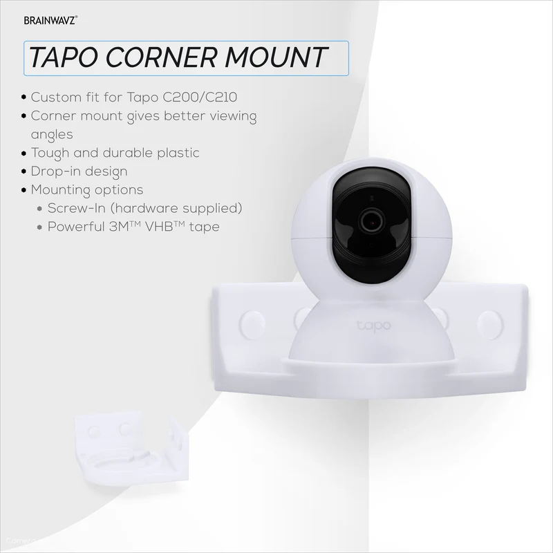 Corner Wall Mount para sa Tapo Pan/Tilt C200/C210 Pet & Baby Indoor Camera, Security Camera Holder Bracket, Bawasan ang Blind Spots at Clutter, Adhesive at Screw-In Mounting