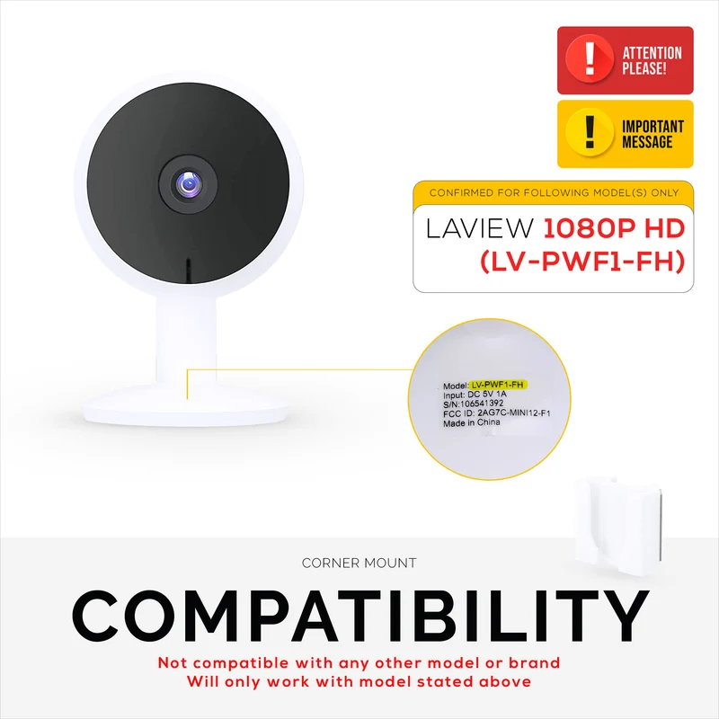 Supporto da parete ad angolo per telecamera per interni LaView LV-PWF1 1080P HD, staffa adesiva per supporto telecamera di sicurezza, riduzione di punti ciechi e disordine, adesivo e avvitabile