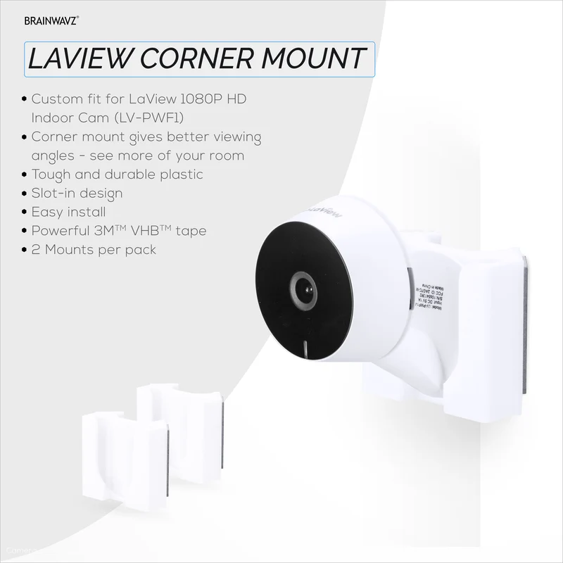 Supporto da parete ad angolo per telecamera per interni LaView LV-PWF1 1080P HD, staffa adesiva per supporto telecamera di sicurezza, riduzione di punti ciechi e disordine, adesivo e avvitabile