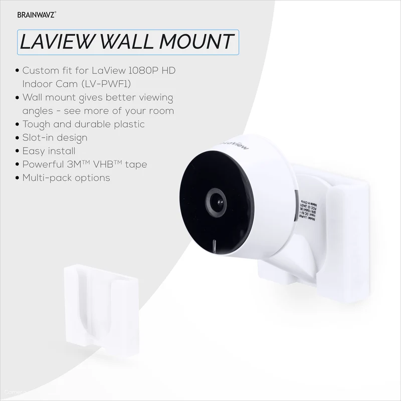 Wall Mount para sa LaView LV-PWF1 1080P HD Indoor Camera, Adhesive Security Cam Holder Bracket, Bawasan ang Blind Spots at Clutter, Adhesive at Screw-In Mounting