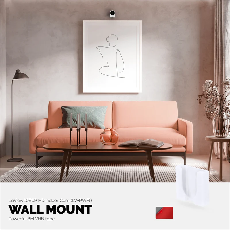 Wall Mount para sa LaView LV-PWF1 1080P HD Indoor Camera, Adhesive Security Cam Holder Bracket, Bawasan ang Blind Spots at Clutter, Adhesive at Screw-In Mounting