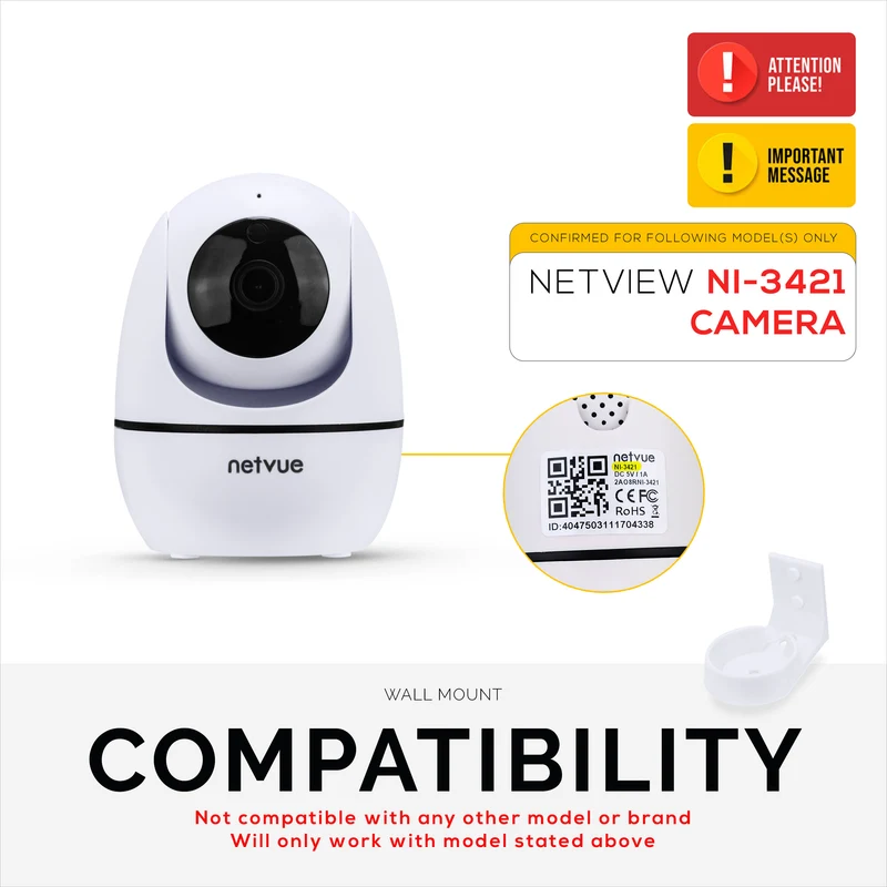 Wall Mount para sa NETVUE NI-342 Pet & Baby Indoor Camera, Adhesive Security Camera Holder Bracket, Bawasan ang Blind Spots at Clutter, Adhesive at Screw-In Mounting
