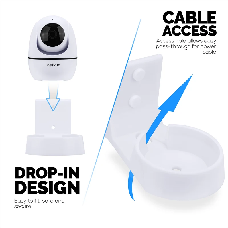 Wall Mount para sa NETVUE NI-342 Pet & Baby Indoor Camera, Adhesive Security Camera Holder Bracket, Bawasan ang Blind Spots at Clutter, Adhesive at Screw-In Mounting