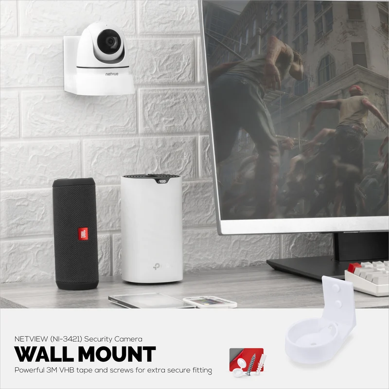 Wall Mount para sa NETVUE NI-342 Pet & Baby Indoor Camera, Adhesive Security Camera Holder Bracket, Bawasan ang Blind Spots at Clutter, Adhesive at Screw-In Mounting