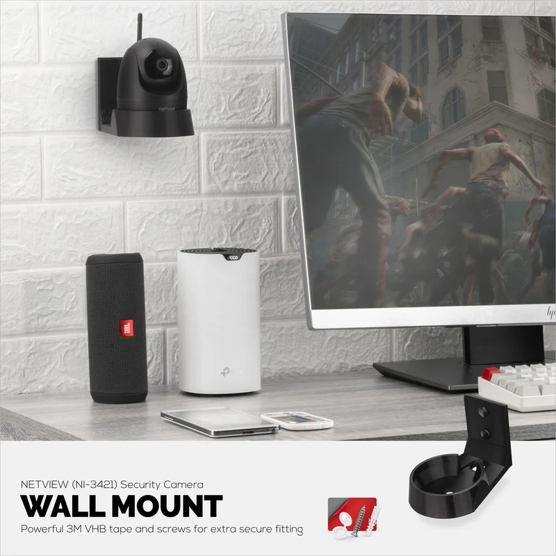 Wall Mount para sa NETVUE NI-342 Pet & Baby Indoor Camera, Adhesive Security Camera Holder Bracket, Bawasan ang Blind Spots at Clutter, Adhesive at Screw-In Mounting
