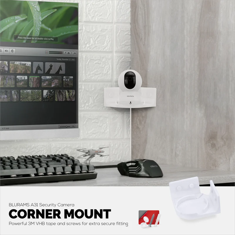 Corner Wall Mount para sa Blurams A31 2K Security Camera, Adhesive Security Camera Holder Bracket, Bawasan ang Blind Spots at Clutter, Adhesive at Screw-In Mounting