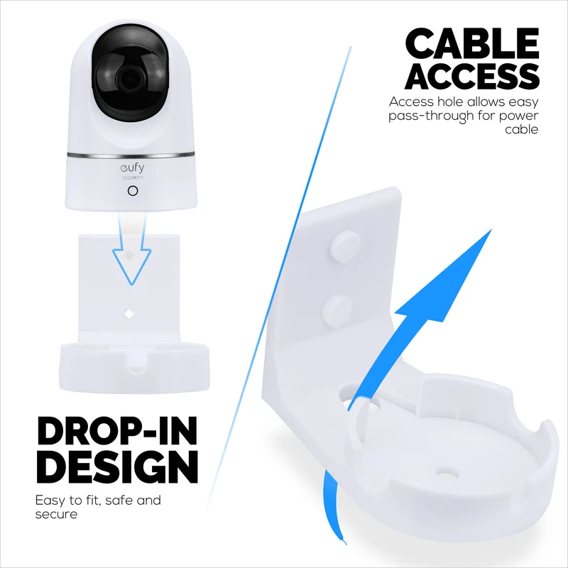 Screwless Wall Mount Para sa Eufy T8400X (IndoorCam E220 / S220) Camera, Malakas na VHB Adhesive, Madaling I-install ang Holder, Walang Gugulo, Bawasan ang Blind Spots at Mas Mahusay na Pagtingin, Bracket Holder Shelf