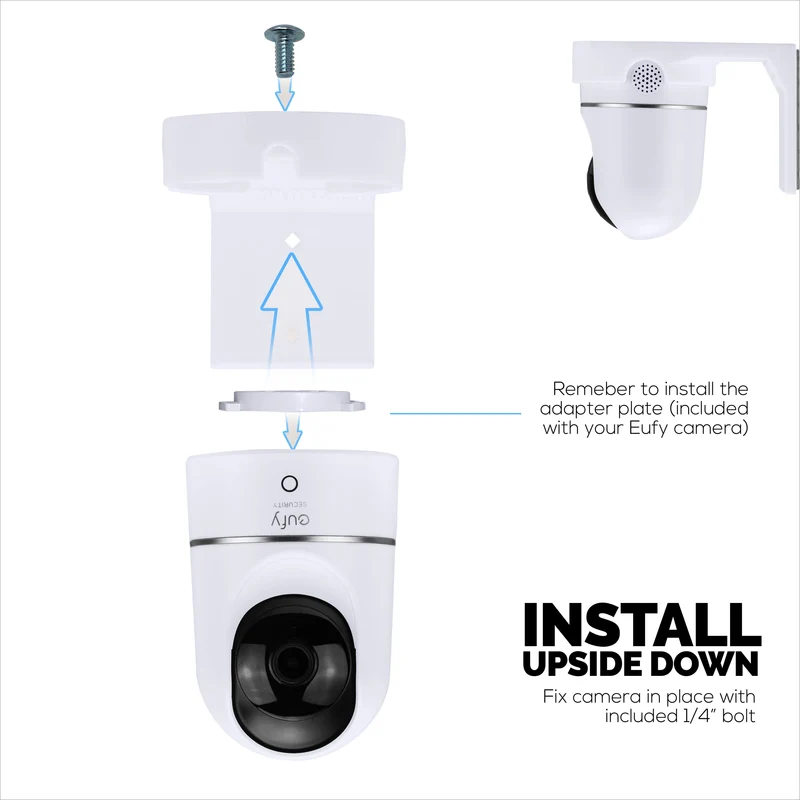 Screwless Wall Mount Para sa Eufy T8400X (IndoorCam E220 / S220) Camera, Malakas na VHB Adhesive, Madaling I-install ang Holder, Walang Gugulo, Bawasan ang Blind Spots at Mas Mahusay na Pagtingin, Bracket Holder Shelf