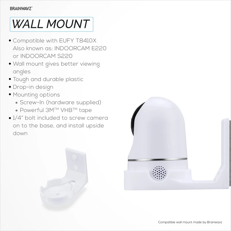 Screwless Wall Mount Para sa Eufy T8400X (IndoorCam E220 / S220) Camera, Malakas na VHB Adhesive, Madaling I-install ang Holder, Walang Gugulo, Bawasan ang Blind Spots at Mas Mahusay na Pagtingin, Bracket Holder Shelf