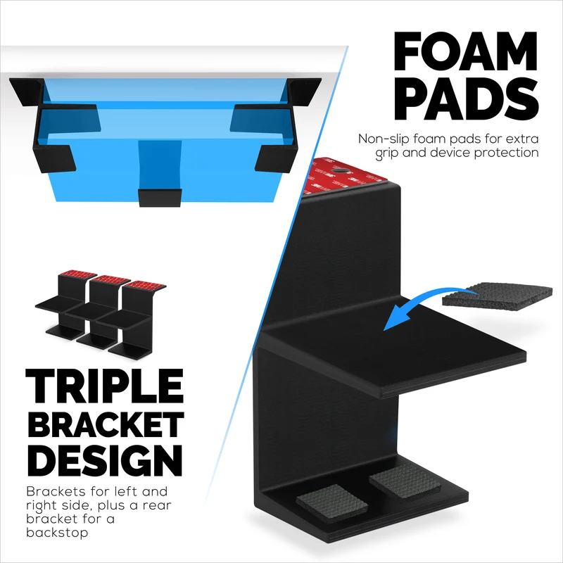 Dual Under Desk Holder Mount Para sa Mga Laptop at Device na hanggang 3" Makapal Tulad ng Mga Router Cable Box Maliit na Computer Macbook Surface Keyboard Modem Network Switch at Higit pa