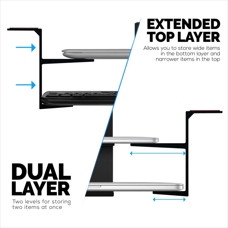 Dual Under Desk Holder Mount Para sa Mga Laptop at Device na hanggang 3" Makapal Tulad ng Mga Router Cable Box Maliit na Computer Macbook Surface Keyboard Modem Network Switch at Higit pa