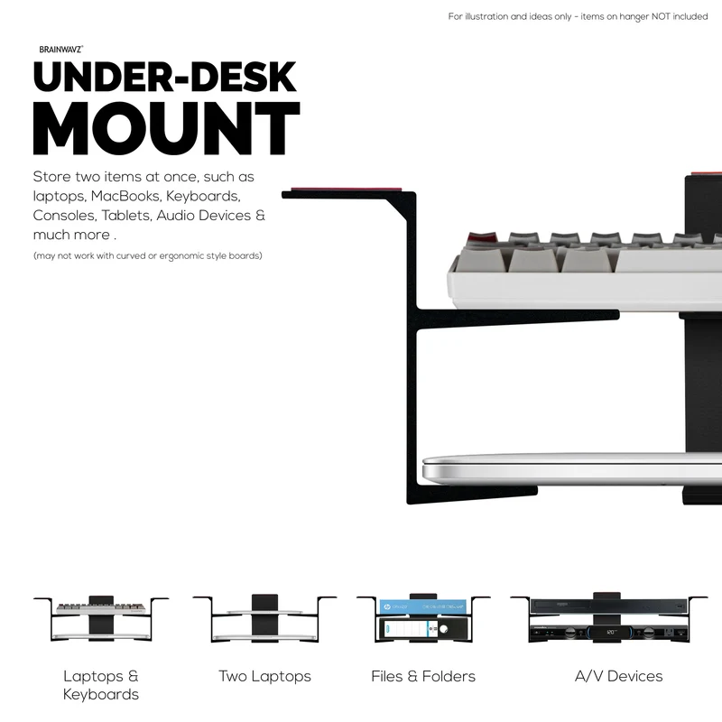 Dual Under Desk Holder Mount Para sa Mga Laptop at Device na hanggang 3" Makapal Tulad ng Mga Router Cable Box Maliit na Computer Macbook Surface Keyboard Modem Network Switch at Higit pa