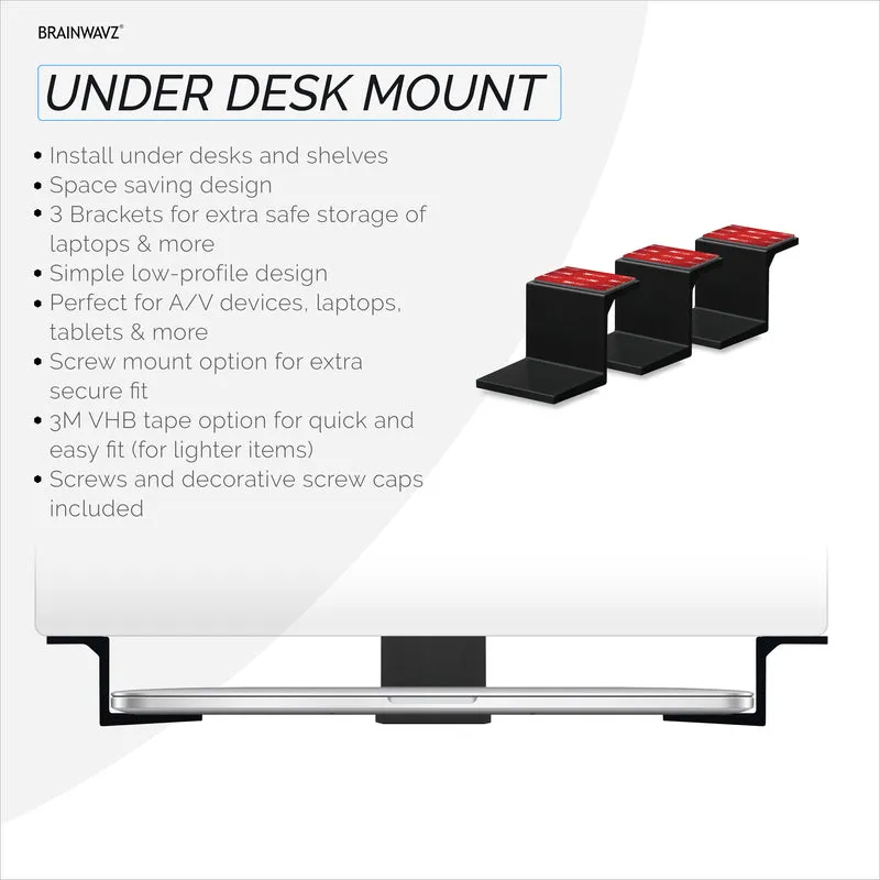Adhesive Under Desk Laptop Holder Mount, Hanggang 1.9" / 48mm ang Kapal, Para sa Mga Laptop ng Macbook Routers Surface iPads Tablets at Higit Pa