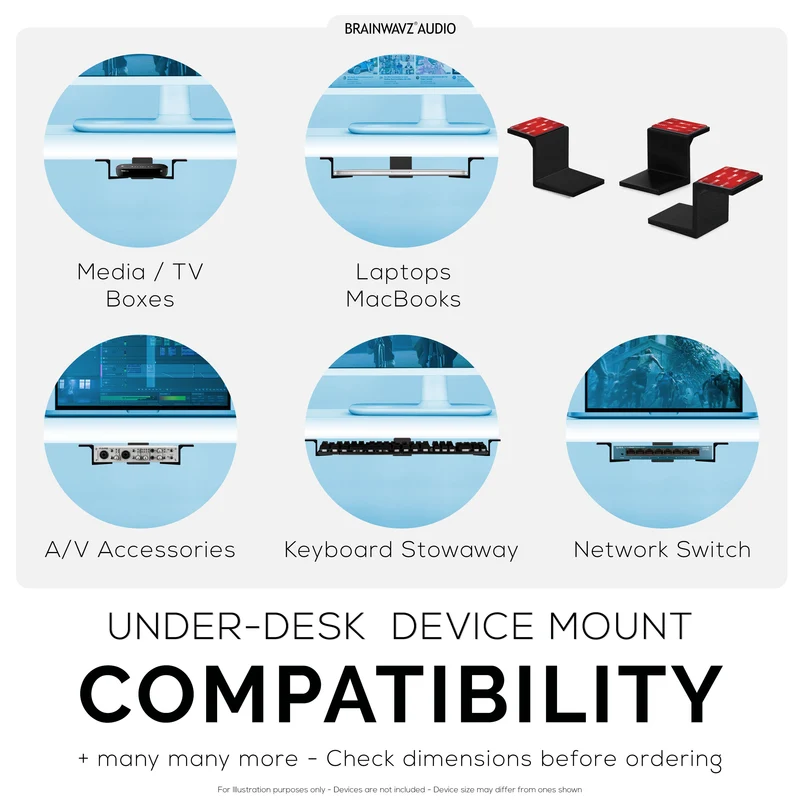 Adhesive Under Desk Laptop Holder Mount, Hanggang 1.9" / 48mm ang Kapal, Para sa Mga Laptop ng Macbook Routers Surface iPads Tablets at Higit Pa