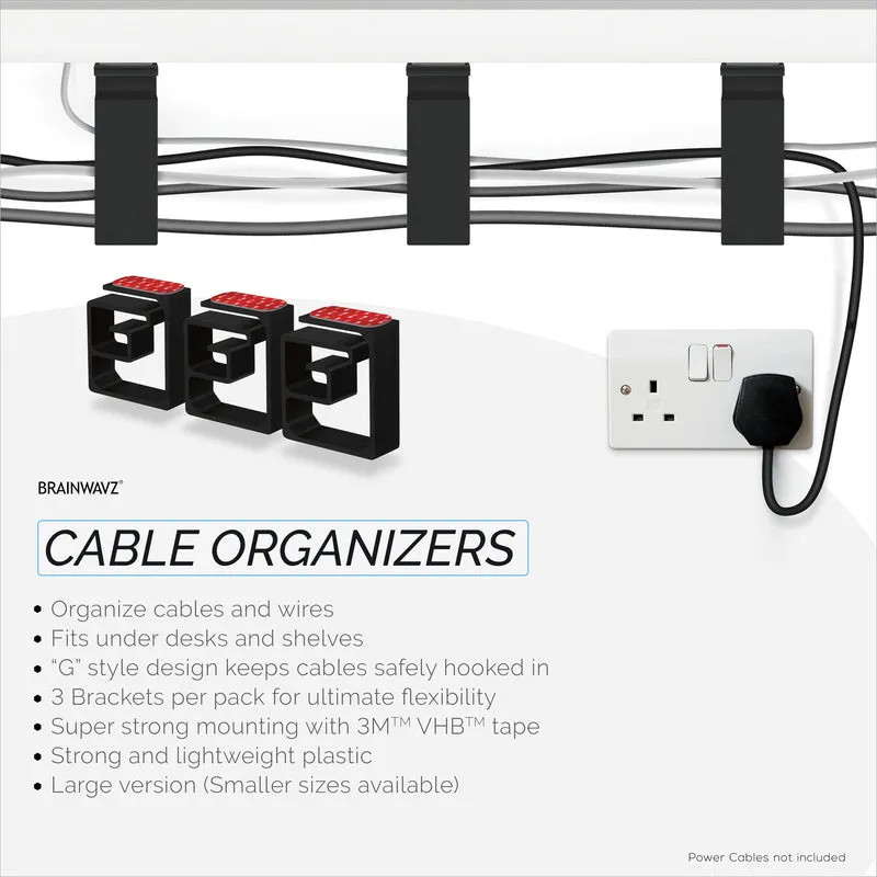 3pc VHB Cable Organizer Holder, Para sa Mabibigat na Cable, Mga PC Cord at Wire na may Malakas na Pandikit, Under Desk Mount Management System - XL