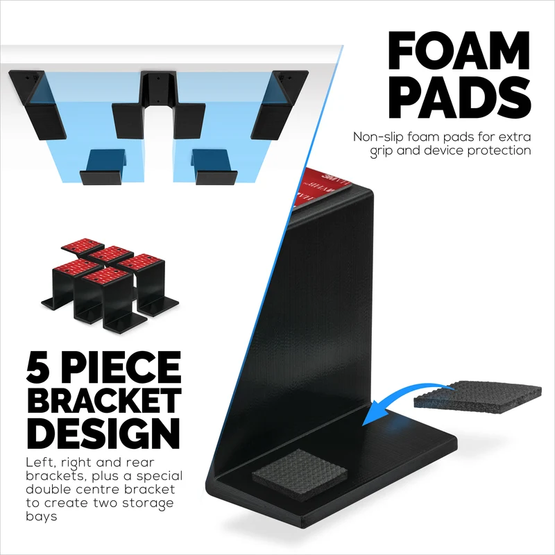 Twin Under Desk Laptop & Device Holder Mount, Adhesive at Screw In, Mga Device na hanggang 3" Tulad ng Maliit na Computer Mga Laptop Macbook Surface Keyboard Router Modem Cable Box Network Switch at Higit pa