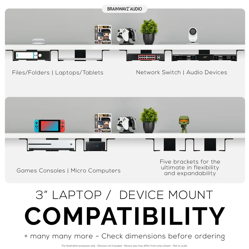 Twin Under Desk Laptop & Device Holder Mount, Adhesive at Screw In, Mga Device na hanggang 3" Tulad ng Maliit na Computer Mga Laptop Macbook Surface Keyboard Router Modem Cable Box Network Switch at Higit pa