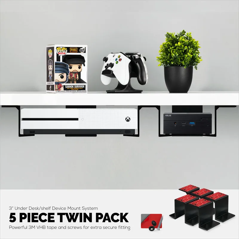 Twin Under Desk Laptop & Device Holder Mount, Adhesive at Screw In, Mga Device na hanggang 3" Tulad ng Maliit na Computer Mga Laptop Macbook Surface Keyboard Router Modem Cable Box Network Switch at Higit pa