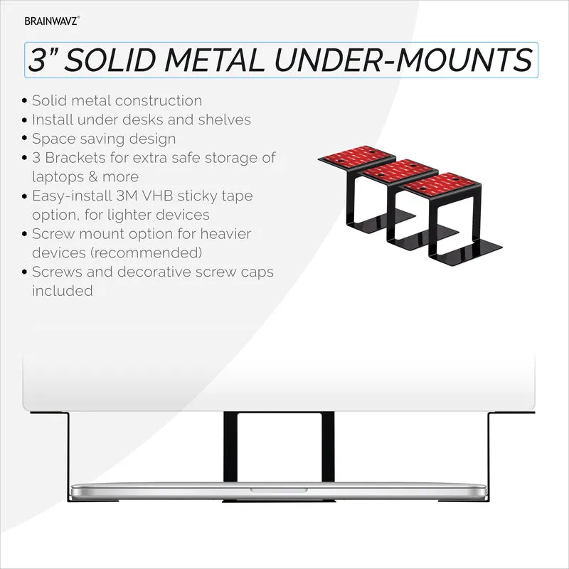 3” Metal Under Desk Laptop, Cable Box at Router Holder Mount, Adhesive at Screw In, Hawak ng hanggang 3" na Device Tulad ng Maliit na Computer, Macbook, Surface, Keyboard, Network Switch, Modem at Higit Pa