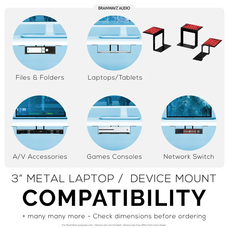 3” Metal Under Desk Laptop, Cable Box at Router Holder Mount, Adhesive at Screw In, Hawak ng hanggang 3" na Device Tulad ng Maliit na Computer, Macbook, Surface, Keyboard, Network Switch, Modem at Higit Pa
