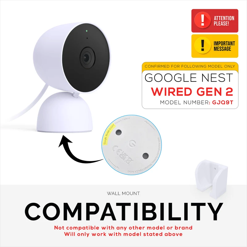 Wall Mount Para sa Google Nest WIRED 2nd Generation Security Camera - Adhesive at Screw-In, Easy Slot-In na disenyo
