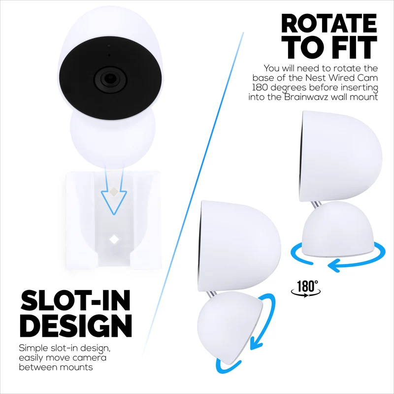 Wall Mount Para sa Google Nest WIRED 2nd Generation Security Camera - Adhesive at Screw-In, Easy Slot-In na disenyo