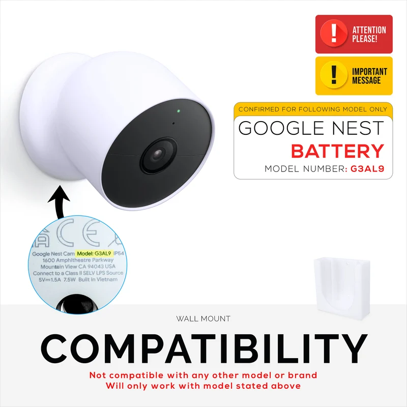 Wall Mount Para sa Google Nest BATTERY Security Camera Holder - Adhesive at Screw-In, Walang Hassle Installation, Easy Slot-In na disenyo