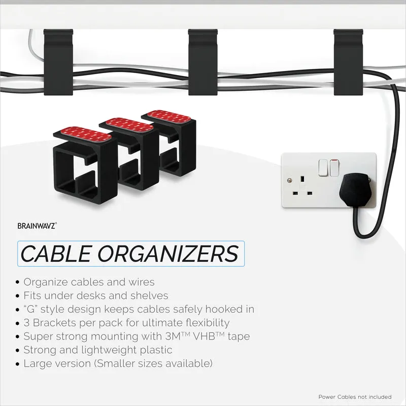 3pc VHB Cable Organizer Holder, Para sa Mabibigat na Cable, Mga PC Cord at Wire na may Malakas na Pandikit, Under Desk Mount Management System - Malaki