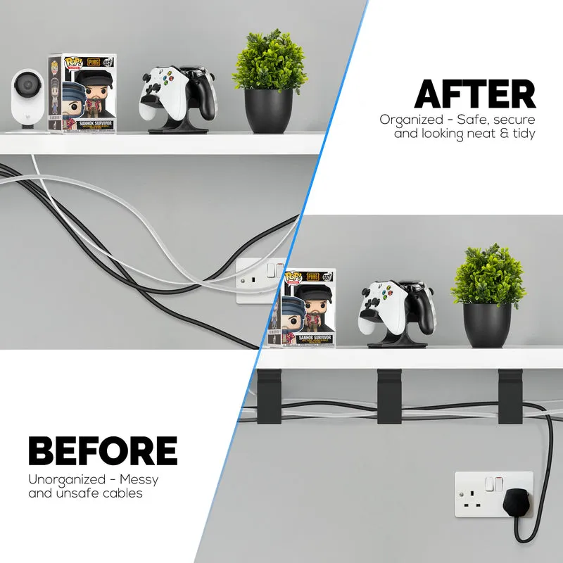 3pc VHB Cable Organizer Holder, Para sa Mabibigat na Cable, Mga PC Cord at Wire na may Malakas na Pandikit, Under Desk Mount Management System - Malaki
