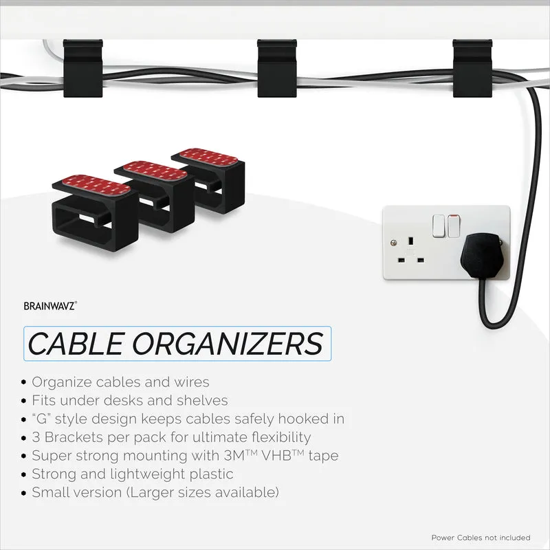 3pc VHB Adhesive Cable Organizer Holder, Para sa Mabibigat na Cable, Mga PC Cord at Wire na may Malakas na Pandikit, Under Desk Mount Management - Maliit