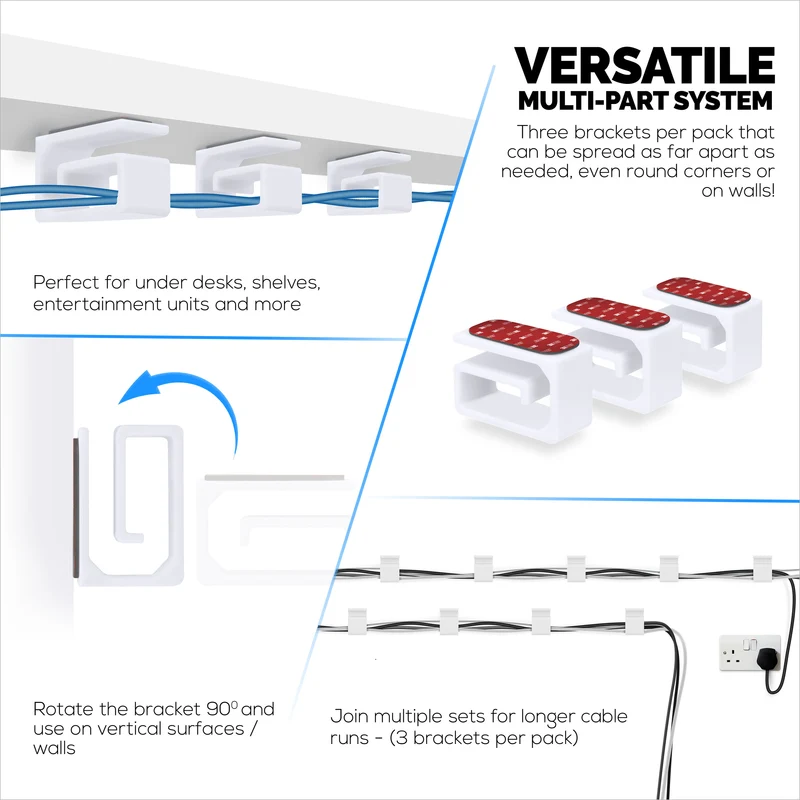 3pc VHB Adhesive Cable Organizer Holder, Para sa Mabibigat na Cable, Mga PC Cord at Wire na may Malakas na Pandikit, Under Desk Mount Management - Maliit