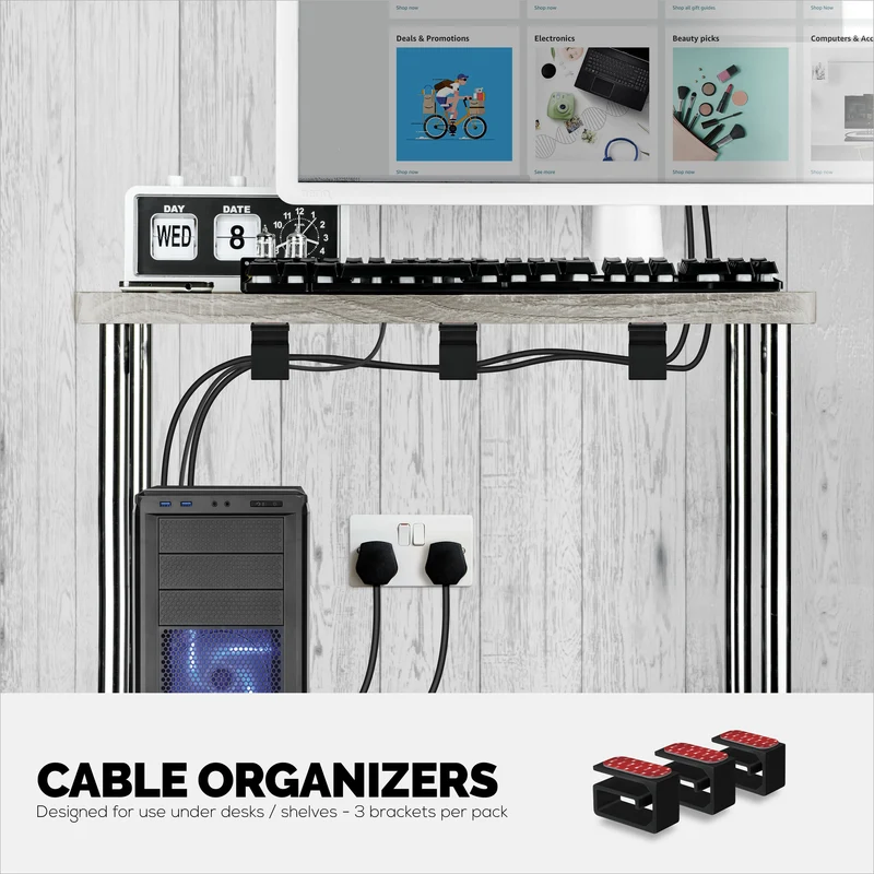 3pc VHB Adhesive Cable Organizer Holder, Para sa Mabibigat na Cable, Mga PC Cord at Wire na may Malakas na Pandikit, Under Desk Mount Management - Maliit