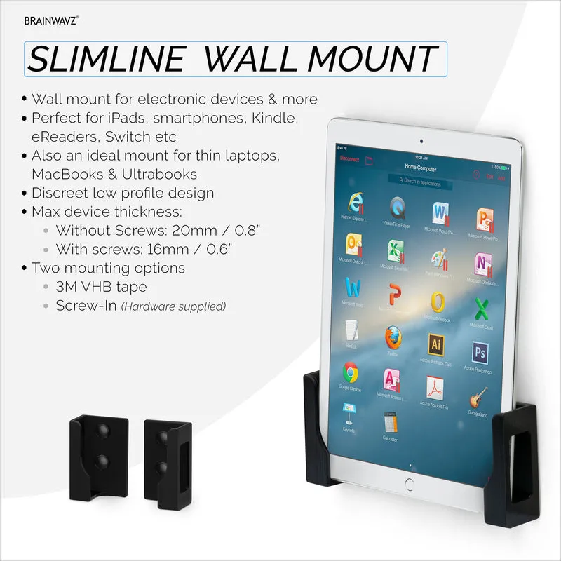 Adhesive Tablet at Slim Laptop Wall Mount Holder para sa iPad, Android, Macbook, Surface, iPad Air, Mini & Pro, Galaxy Tab Note eBooks, Kindle at Higit Pa