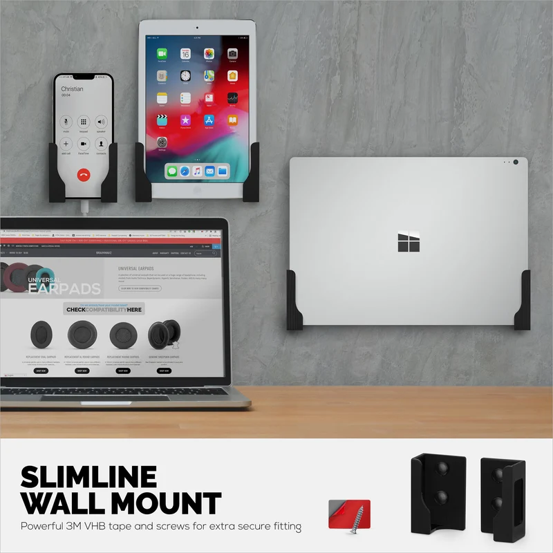 Adhesive Tablet at Slim Laptop Wall Mount Holder para sa iPad, Android, Macbook, Surface, iPad Air, Mini & Pro, Galaxy Tab Note eBooks, Kindle at Higit Pa