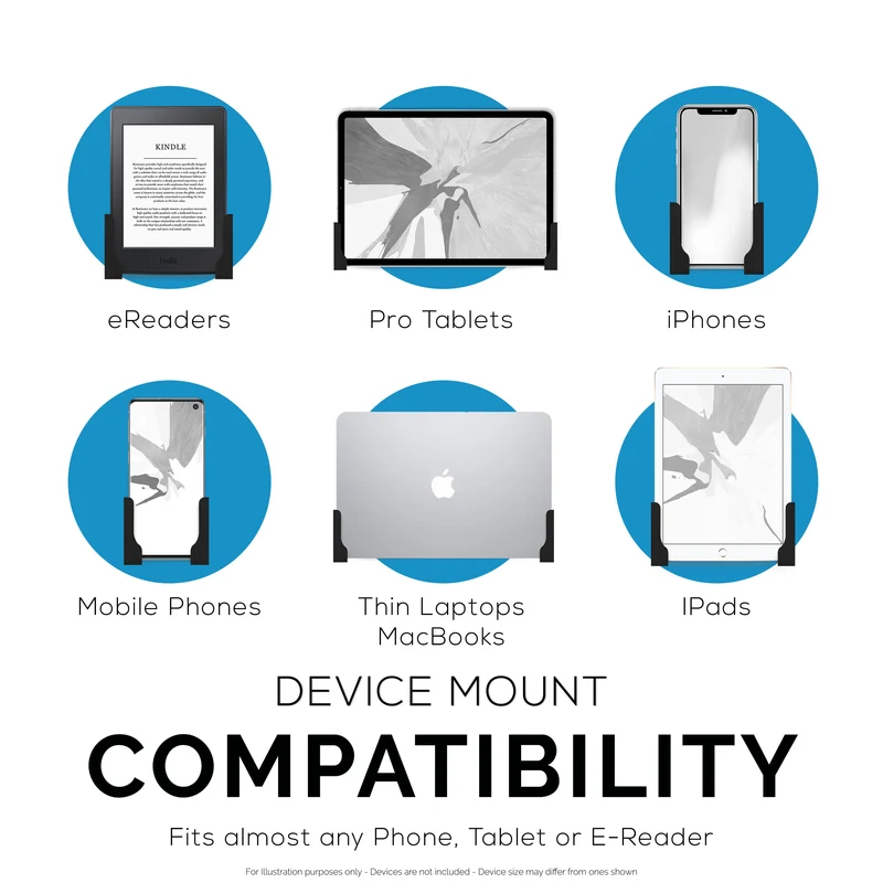 Adhesive Tablet at Slim Laptop Wall Mount Holder para sa iPad, Android, Macbook, Surface, iPad Air, Mini & Pro, Galaxy Tab Note eBooks, Kindle at Higit Pa