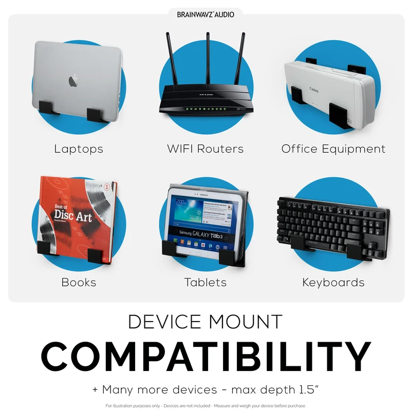 Supporto per montaggio a parete per box cavi da 1.5", per router, laptop, modem, Wi-Fi Mesh, Apple TV, switch di rete e altro, per dispositivi larghi fino a 1.5 mm/38", adesivo e avvitabile