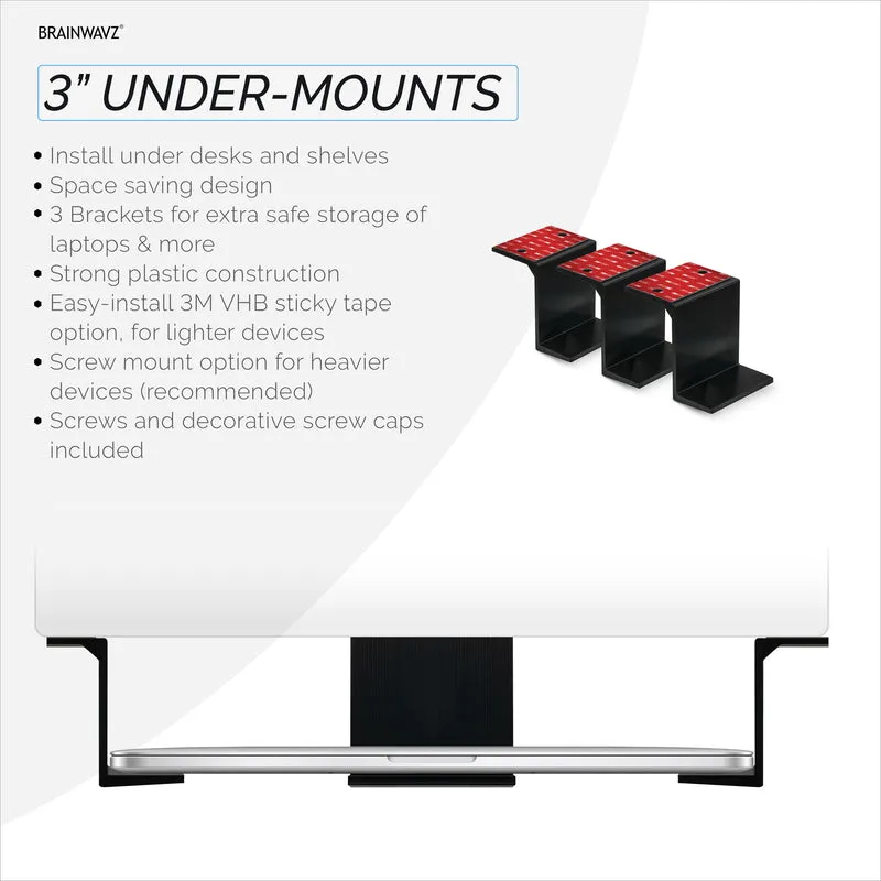 3" Pang-ilalim ng Mesa na Pang-mount ng Laptop at Device Holder, Pandikit at Pang-screw In, Mga Device na Hanggang 3" Tulad ng Maliliit na Computer, Mga Laptop, Macbook, Surface Keyboard, Mga Router, Mga Modem, Cable Box, Network Switch at Iba Pa