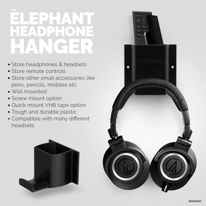 Elephant HP Headphone at TV Remote Control Wall Mount Holder / Telepono, Accessories Storage Organiser, Universal Headset Hanger